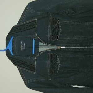 Jones New York Sport Dark Stretch Denim Beaded Zip-Up Jacket